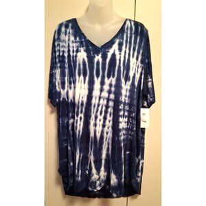 Old Navy LUXE Women's 2XL Blue Tie Dye & Ivory Marled Tunic Tshirt Top NWT rayon